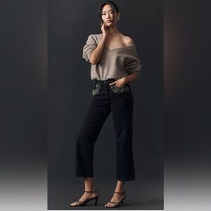 FRAME Atelier Beaded “The Hang” Cropped Straight Jeans Black Embellished Size 26